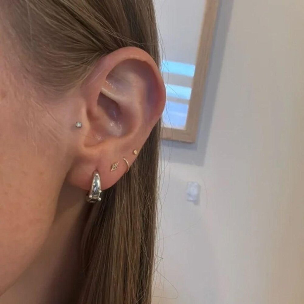 The Marcella silver plated stainless steel and pearl hoops huggie hoop earrings